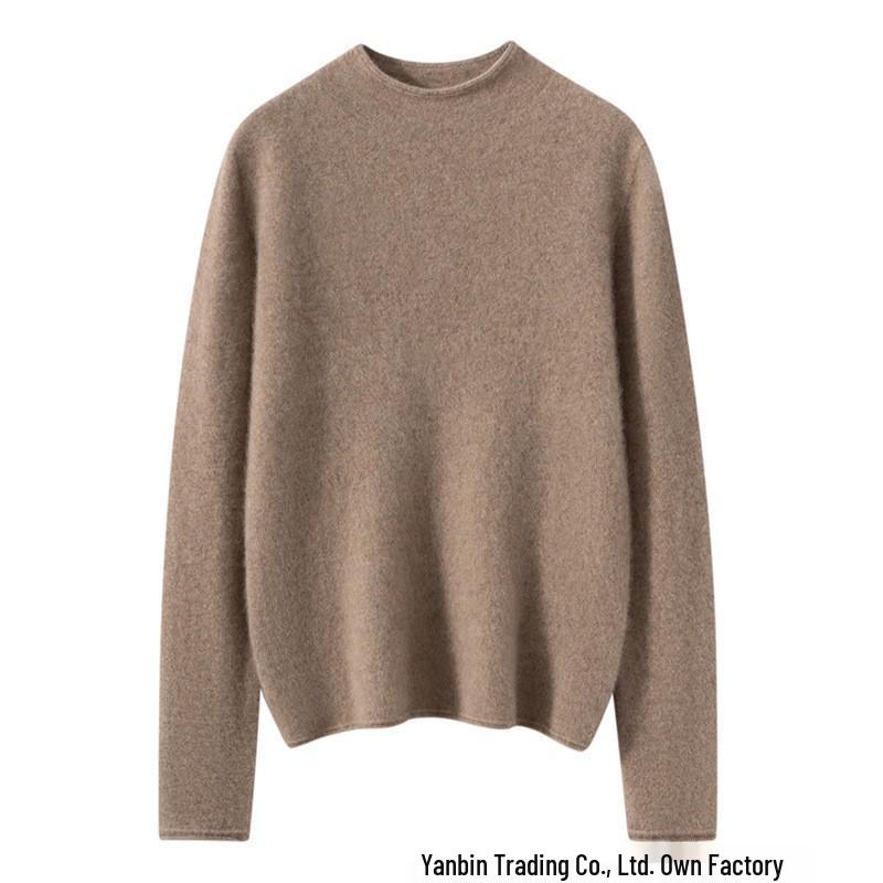 Women's Pure Cashmere Half-High Collar Rolled Hem Sweater - Soft, Versatile, and Warm Knitted Pullover