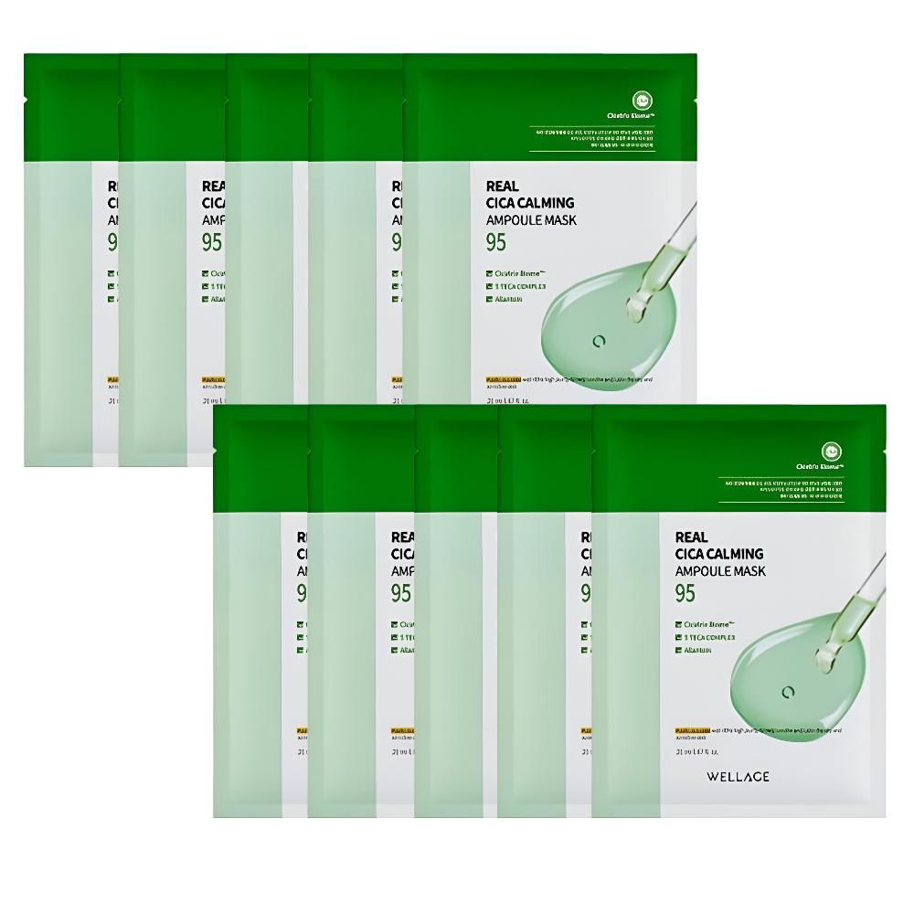 WELLAGE Real Cica Calming Ampoule Mask 1 Sheet × 10 Packs