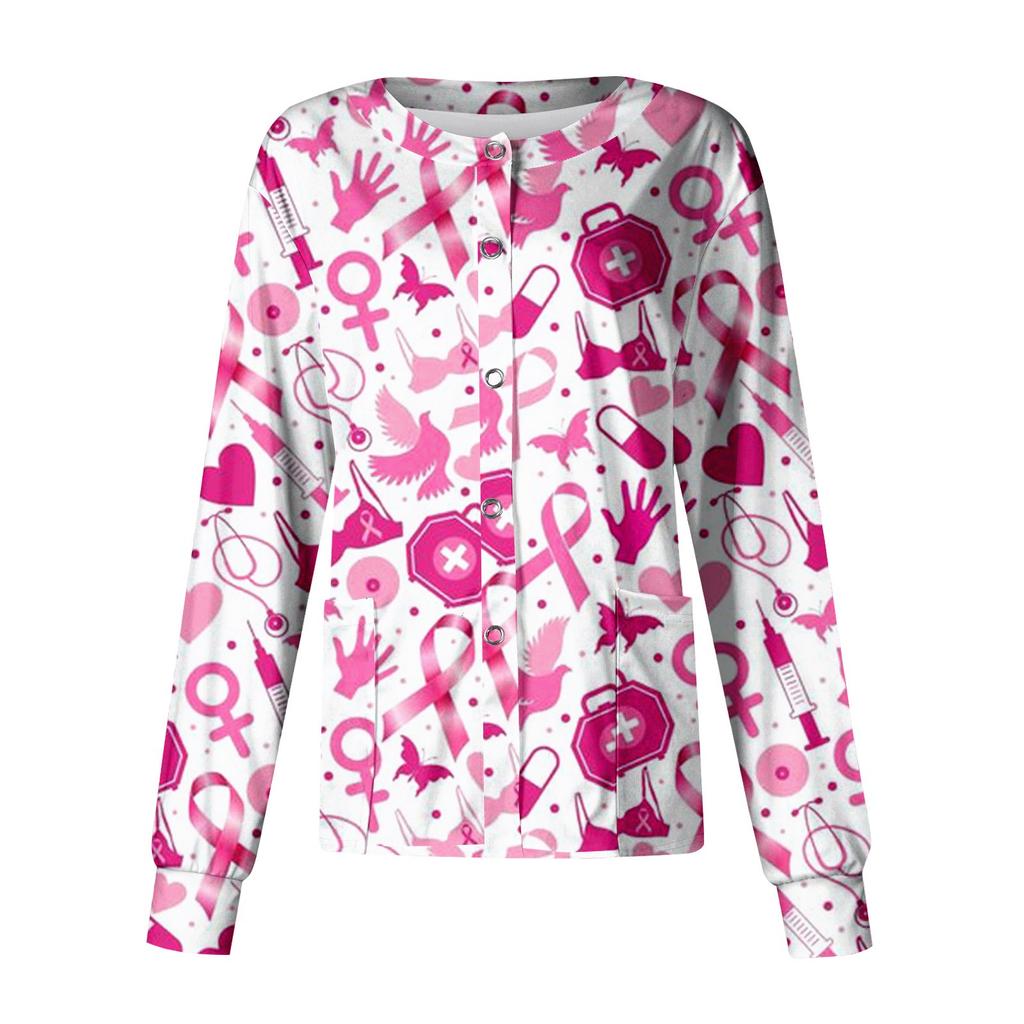 Kvinner langermet mønsterlomme Fungerer Halloween-trykk Stående krage Enkeltspent beskyttelsesoverall Cardigan jakke Topp