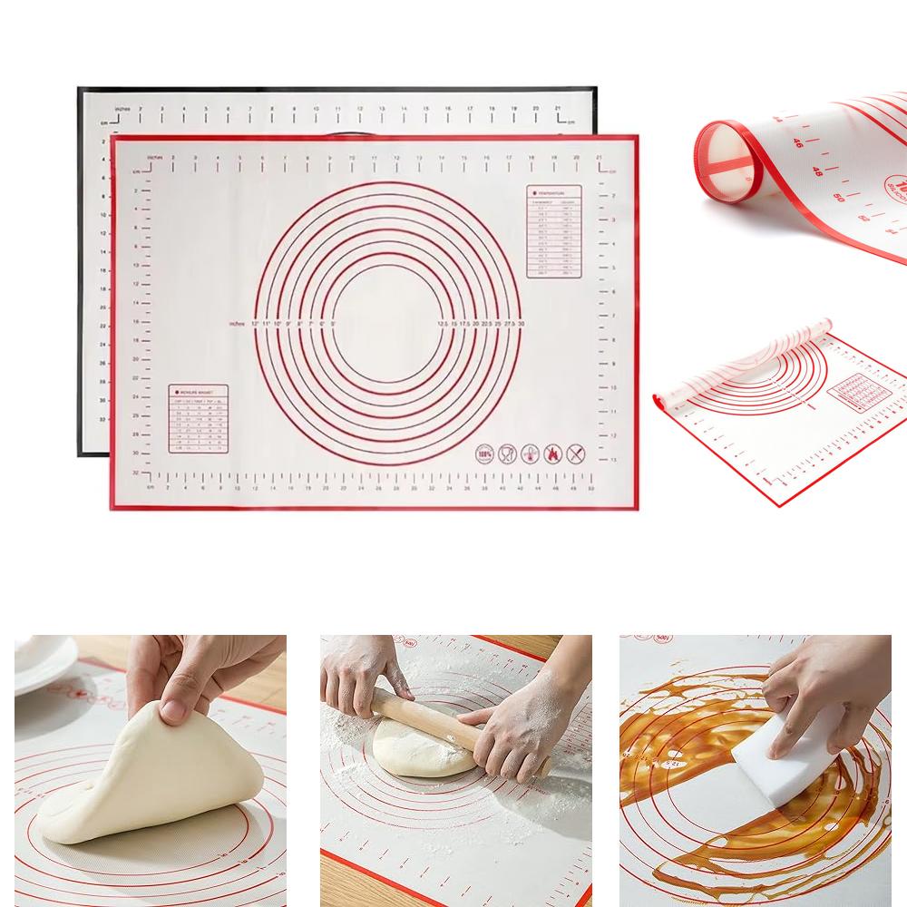 Silicone Baking Mat Kneading Pad Dough Mat Pizza Cake Dough Maker Kitchen Cooking Grill Non-Stick Tool Bakeware Pastry Scraper