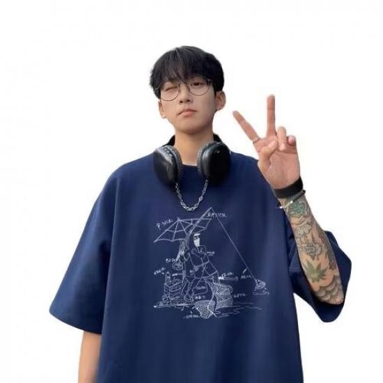 Men'S Trendy Letter Round Neck Printed Short Sleeved T-Shirt For Summer Ins Loose Casual Top