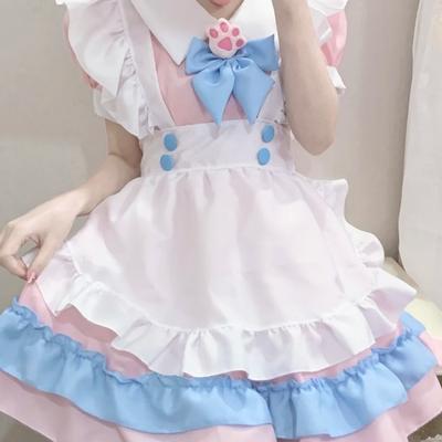 S-4XL Large Size Maid Dress, Super Cute Big Bow Lolita Dress, Women's Boss Pink and Blue Cute Dress.