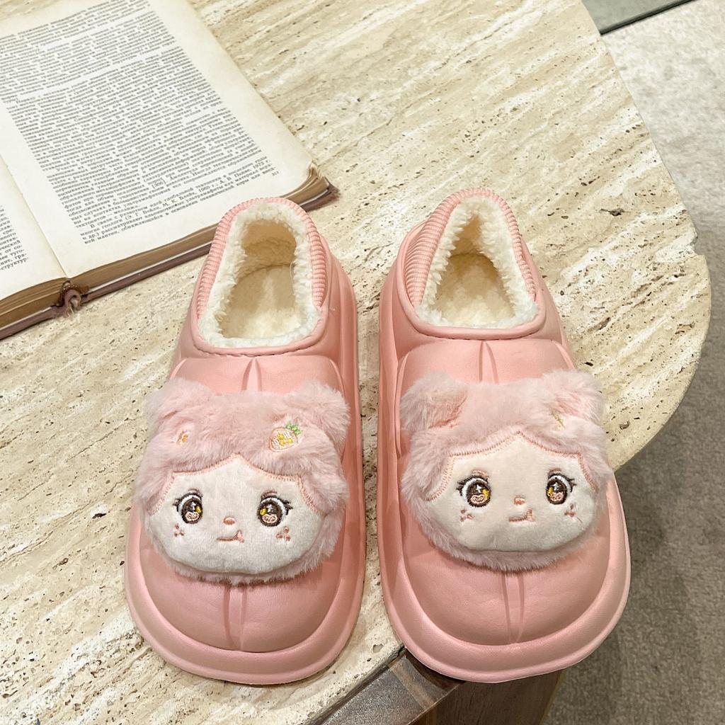 Fashion Versatile Women's Cotton Shoes 2025 Winter New Indoor Home Bag Heel Warm Velvet Non-slip and Cold Cotton Mop