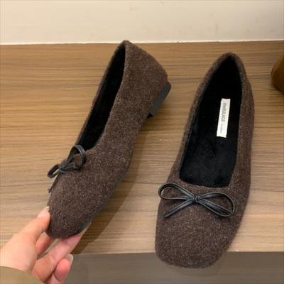 Fashion Women's Flat Shoes Winter New Square Head Shallow Mouth Butterfly Knot Soft Sole Anti-slip Wear-resistant Low-top Shoes