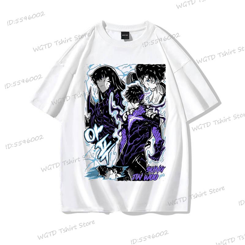 Anime Solo Leveling T Shirt Vintage Sung Jin Woo T-shirts Men Women Cotton Streetwear Short Sleeve Manga Solo Leveling Tops Tees