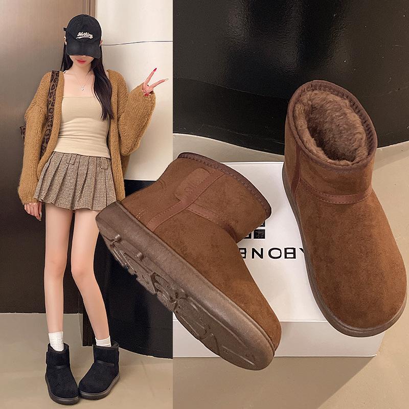 Snow boots women's new models with big head flat bottom ugly cotton boots women's round head warm short boots children