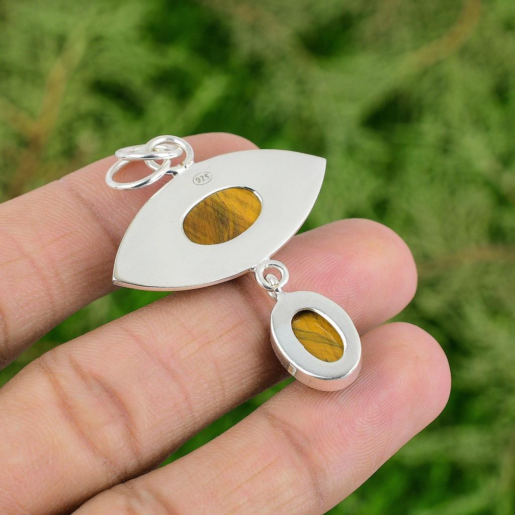 Mothers Day Deal Oval Tigers Eye Gemstone Bezel Daughter New Pendant 925 Silver