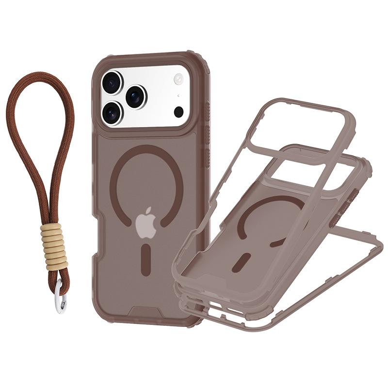 Pentru IP 17 Pro Max Husa de Telefon Magnetică Colorată 3-în-1 cu Textură de Piele și Curea