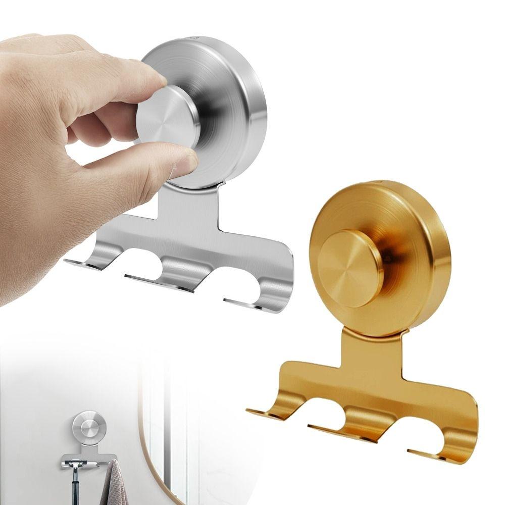 Stainless Steel Razor Rack Vacuum Suction Suction Cup Shaver Holder 304 Stainless Steel Razor Rack Double Hook For Bathrobes