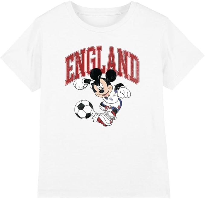 Disney Unisex Kinder Disney Mickey Mouse England Football Kids T Shirt, White T-Shirt (1er Pack) 140