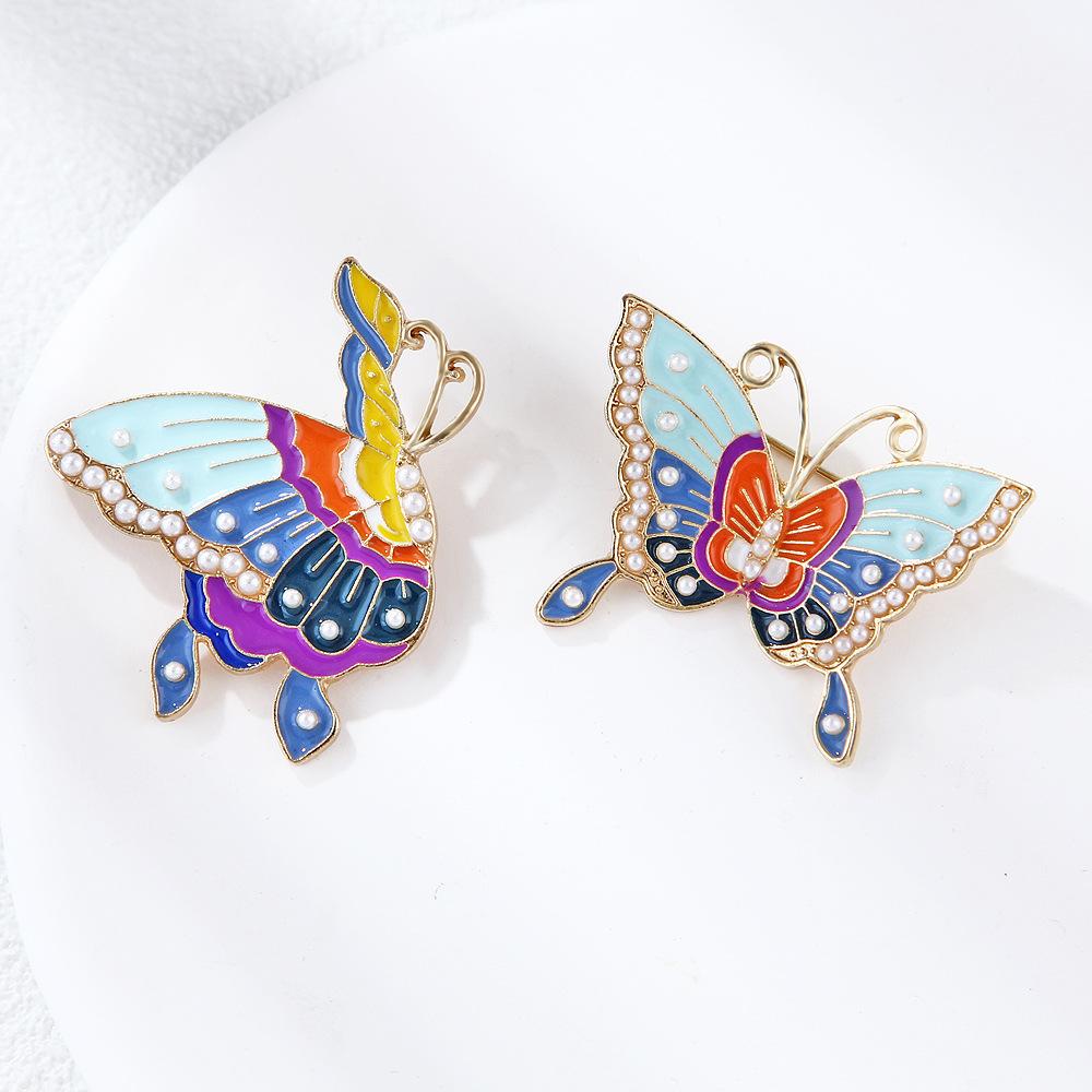 Enamel Butterfly Pearl Brooch Hanbok & Cheongsam Accessory Vintage Drop Oil Couple Pin Holiday Gift Long-lasting Color Accessory