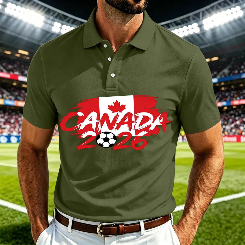 Men's Casual Soccer Print Quick Dry Polo Shirt Lightweight Mesh Breathable Short Sleeve Top for Outdoor Sports and Daily Wear