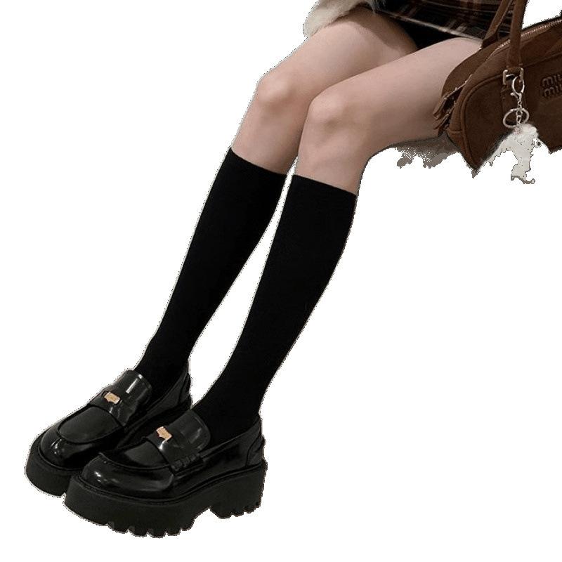 Small gold coins round head leather shoes thick heel thick sole single shoes one pedal women