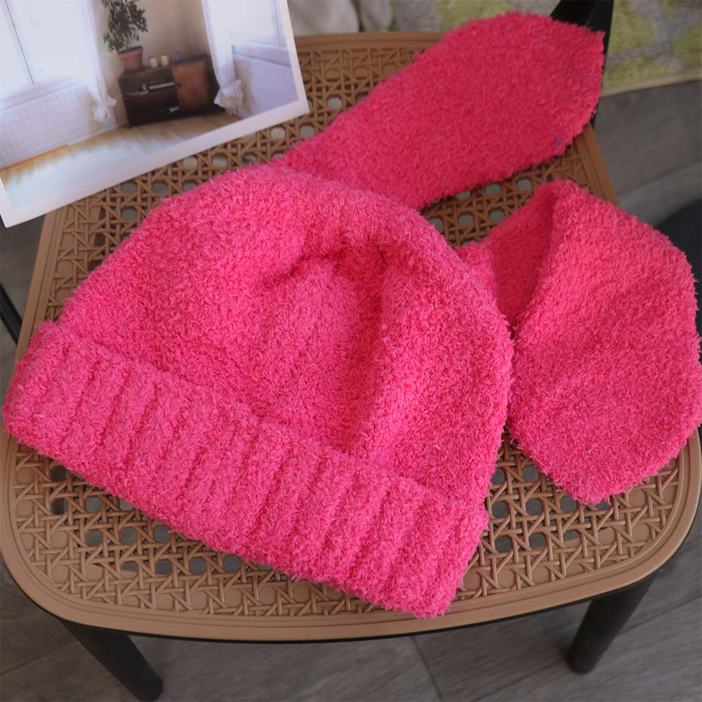 Knitted Rabbit Ear Hats Y2K Plush Skull Cap Cute Women Beanie Hat Ladies