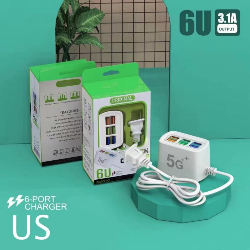Fast USB Charger 6 In 1 Power Strip Desktop Charging Station Fast Charging 1m Cord USB HUB Adapter Socket for iPhone 16 Home