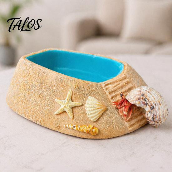 Aquarium Decor for Reptiles Beach Pool Hermit Crab Habitat Ornament with Climbing Ramp & Starfish Shell Reptile Water Basin Conch Decor, Decoration