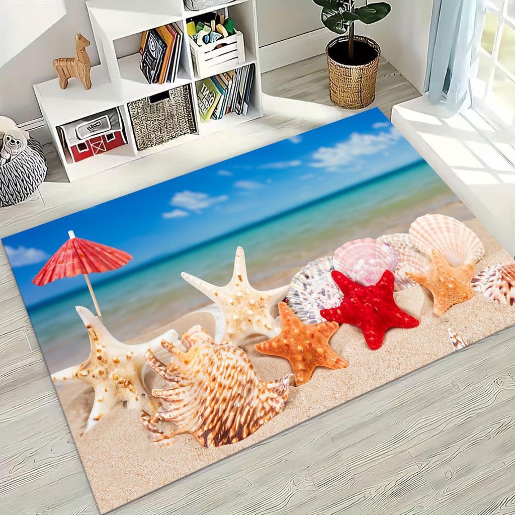 Dream Starfish Shell Tropical Beach Sea Star Art Rug for Bedroom Living Room Sofa Home Doormat Decor,Large Non-slip Floor Mat
