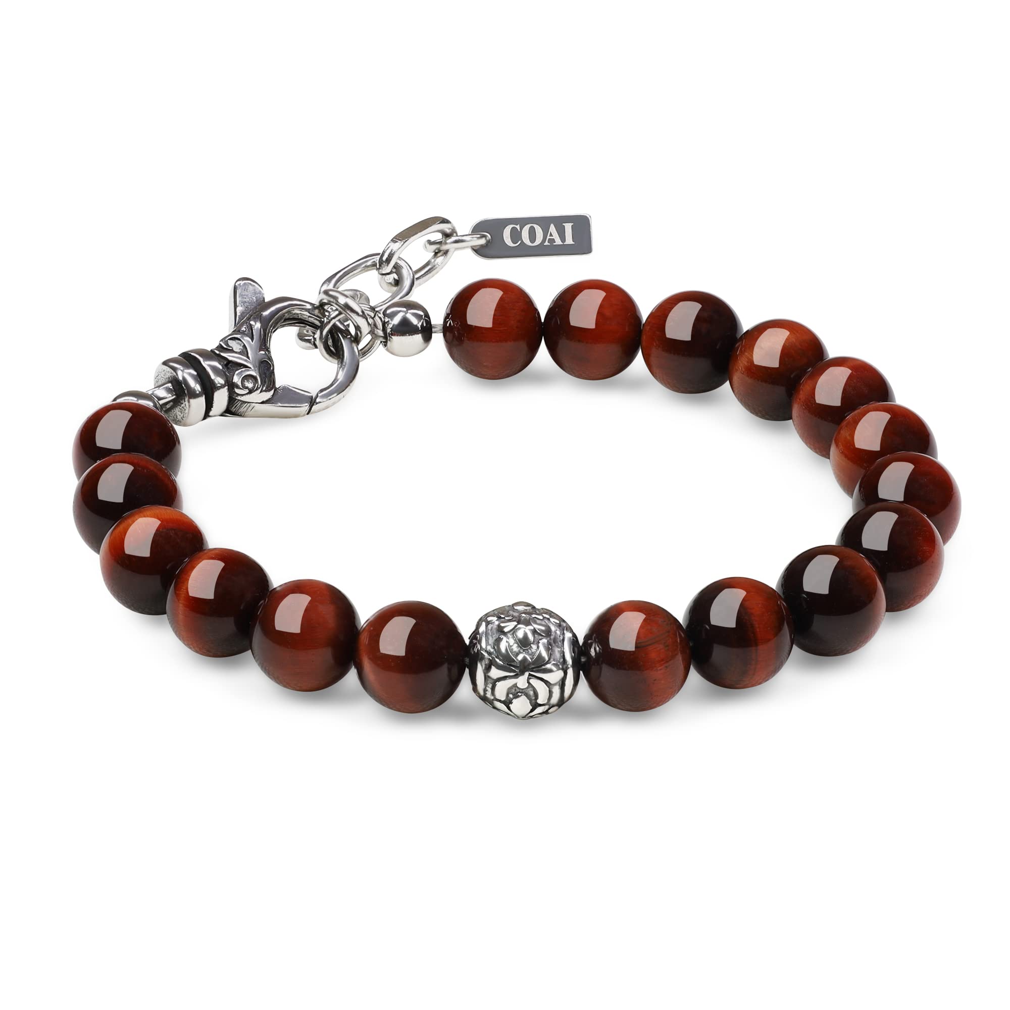 

COAI 8mm Red Tiger Eye Fleur de Lis Good Luck Bracelet Beads Bracelet [Coai] червоний