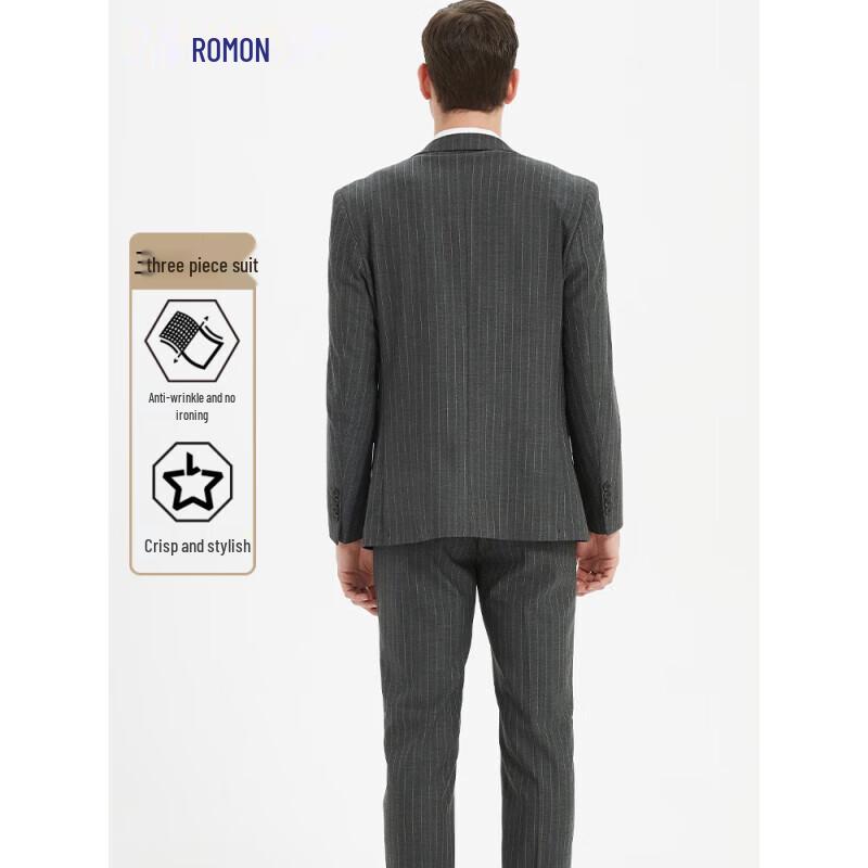ROMON E Men's Striped 3-Piece Business Suit
