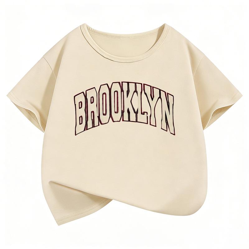 Brooklyn Letter Print Fashion Short Sleeve Boys Girls Summer Spring Casual Top
