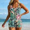 Women’s Swimsuit with Tropical Leaf Print Wide Straps Square Neckline Stretchy Fabric Comfortable Fit Swimwear