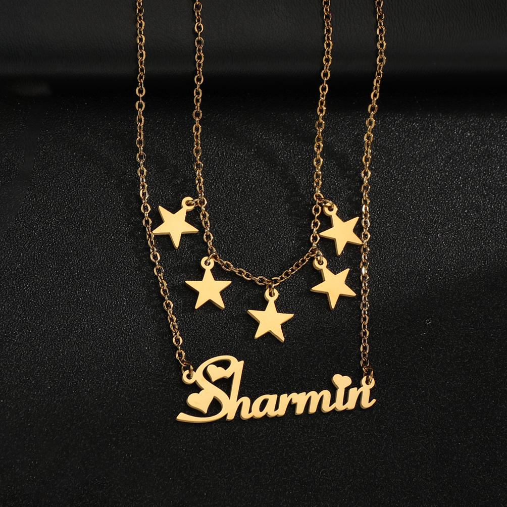 Atoztide Personalized Custom 2 Layer Names Pendant Necklace for Women Stainless Steel Heart Cross Fashion Christmas Jewelry Gift