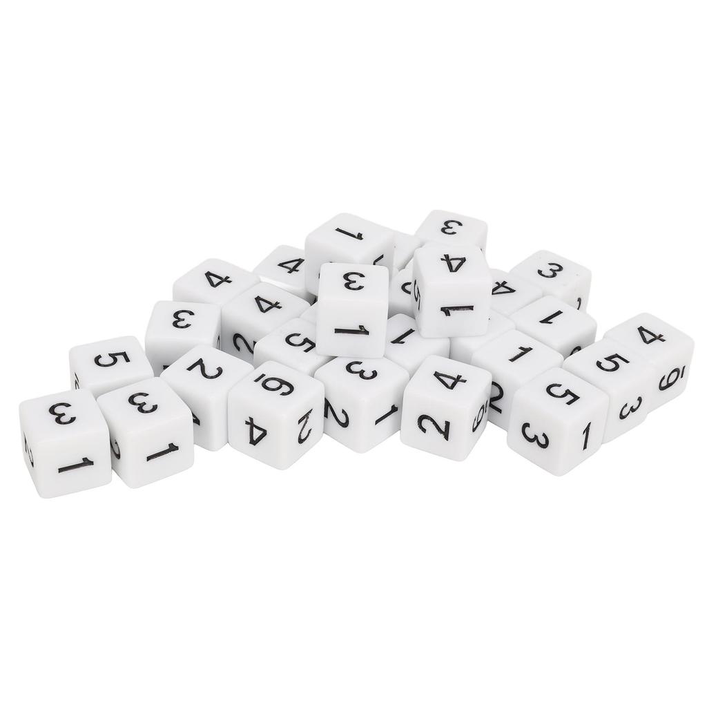 30PCS Dice Set 16mm 6 Sided Plastic Educational Number Dice Cubes for Math Games Table Games Board Games White