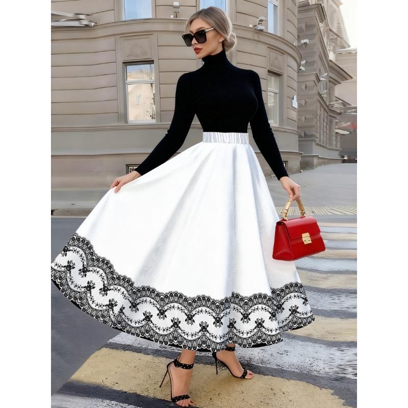 Four Seasons Four Season Casual Style Black Lace Trimmed Half Skirt