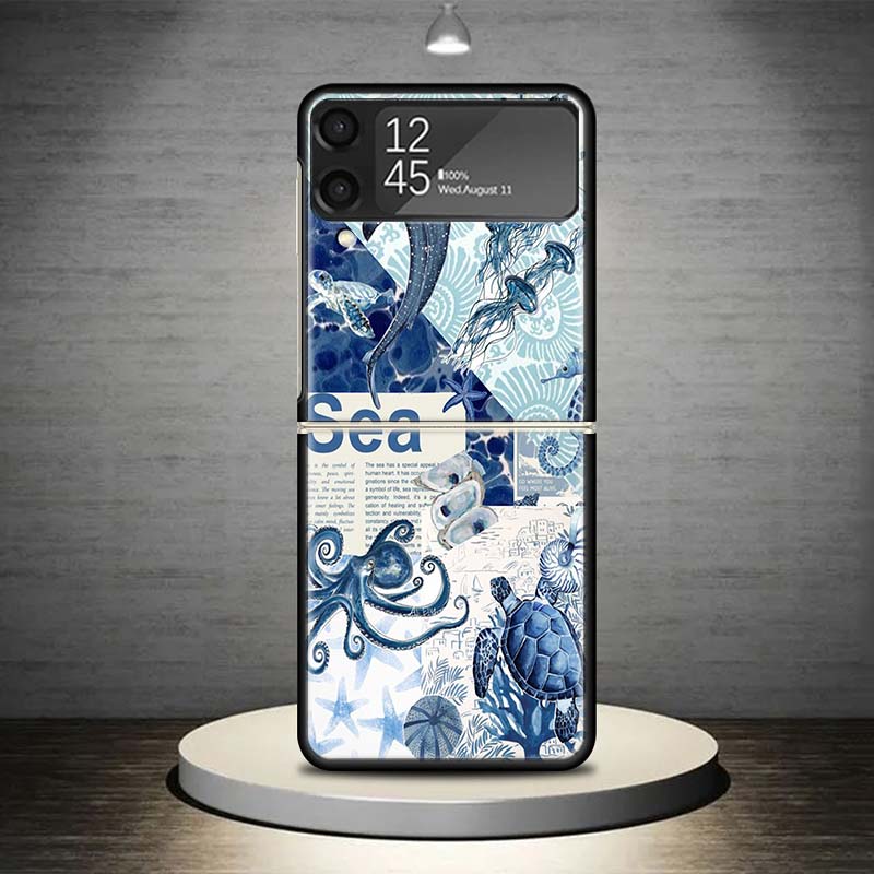 Ocean Starfish Sea Turtle Shark Phone Case For Samsung Galaxy Z Flip 7 6 5 4 3 5G Shockproof Cover Z Flip7 Flip6 ZFlip5 Flip3 Fl