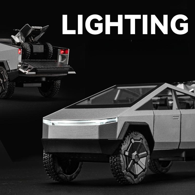 1:24 Cybertruck Pickup Trailer Alloy Car Model Diecasts Metal Toy Off-road Vehicles Truck Model Sound and Light Kids Gifts