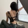 Black new sweet and spicy pure fish bone lace suspender vest bra underwear women's sexy can wear short top