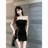 Trendy Brand Design Patchwork Fuzzy Strapless Dress for Women, New Summer Pure and Alluring Style, Slimming Slimming Pencil Skirt