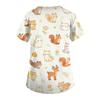 Damen V-Ausschnitt Kurzarm Arbeits-Top mit Taschen Tierprint Professionelle Uniform Pflegekittel für medizinisches und Pflegepersonal