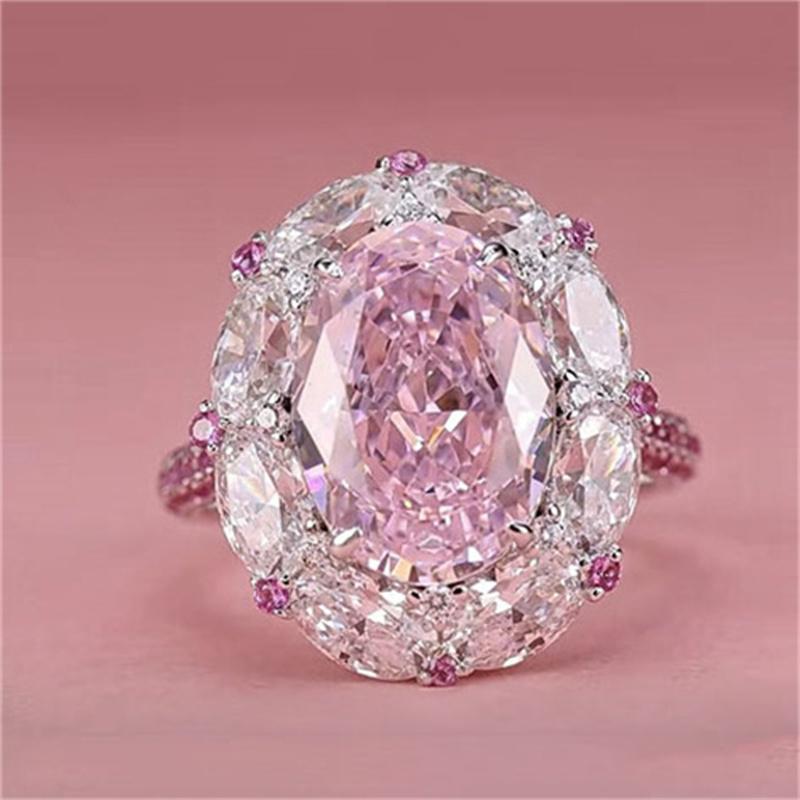 Big Oval Pink Zircon Cute Egg Shape Stone Rings For Women CopperColor Promise Engagement Wedding Bands Bridal Jewelry Girl Gift
