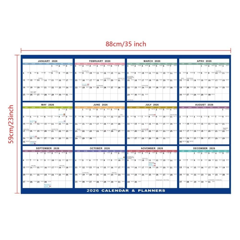 Kalendarz Ścienny Dwustronny Wielokrotnego Użytku Wiszący z Naklejkami Pisaki Zmazywalny Kalendarz 35x23 Cal Roczny Planer Roczny Do Użytku Biurowego