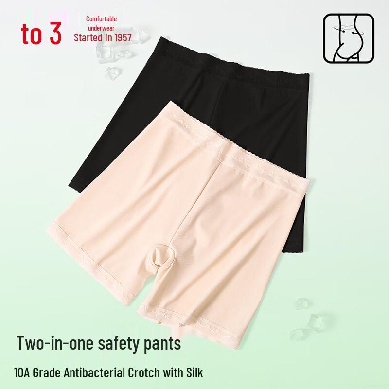 Women s Antibacterial Ice Silk Lace Trim Safety Shorts (2-Pack) M