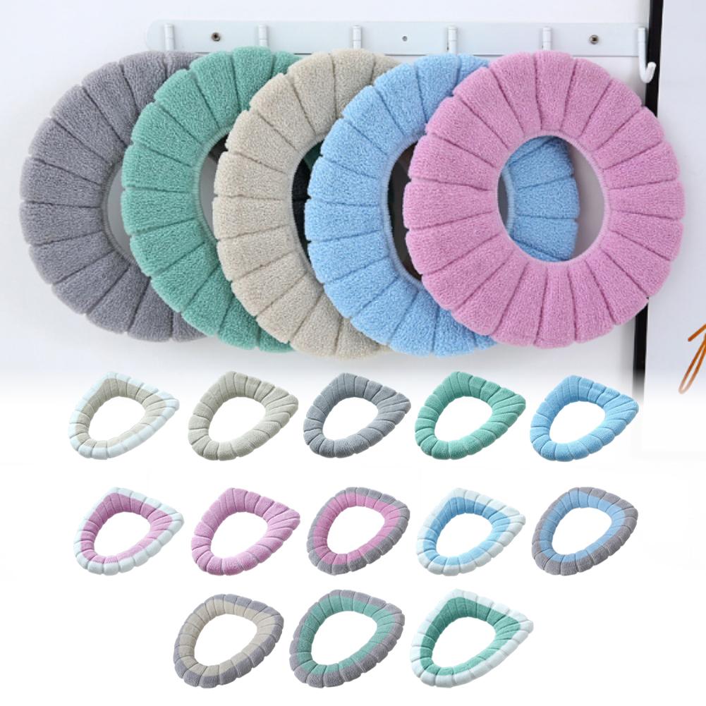 1pc Toilet Seat Cover Bathroom Soft Thicker Warmer Stretchable Washable Cloth Toilet Seat Cover Pads