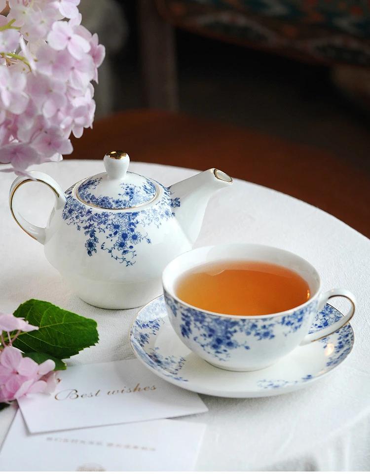 English Flower Teapot Classical Blue and White Daisy Pot Home Ceramic Cup and Saucer Phnom Penh Afternoon Flower Teaware Set