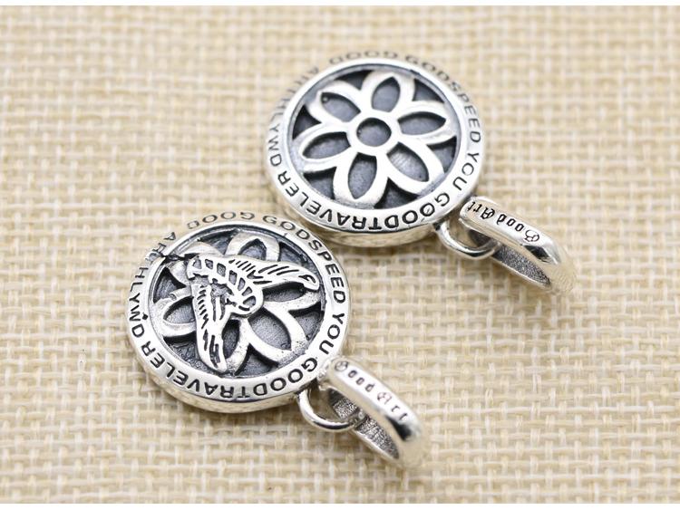 Trendy Sterling Silver S925 Vintage Round Cherry Blossom Pendant Necklace for Men and Women