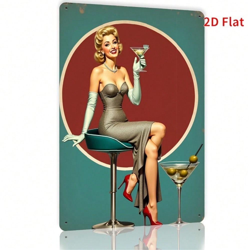 Vintage Martini Cocktail Tin Sign Metal Wall Art Pub Decor