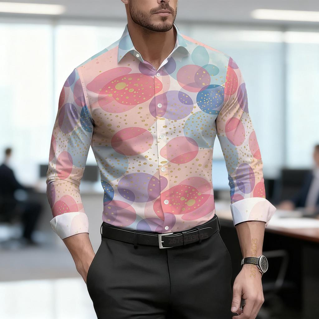 Camicia da uomo 2026, nuova, a pois bianchi e neri, a maniche lunghe, da lavoro, vestibilità slim, alla moda, casual, tessuto di alta qualità