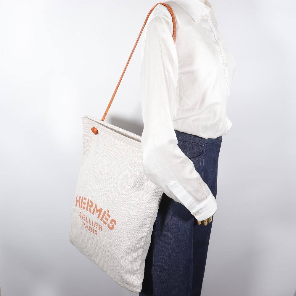 HERMES Alain GM Shoulder Bag beige/Orange Towal chevron unisex Used