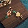 2022 Festive Chinese Cloisonné Fu Chalcedony Agate Earrings