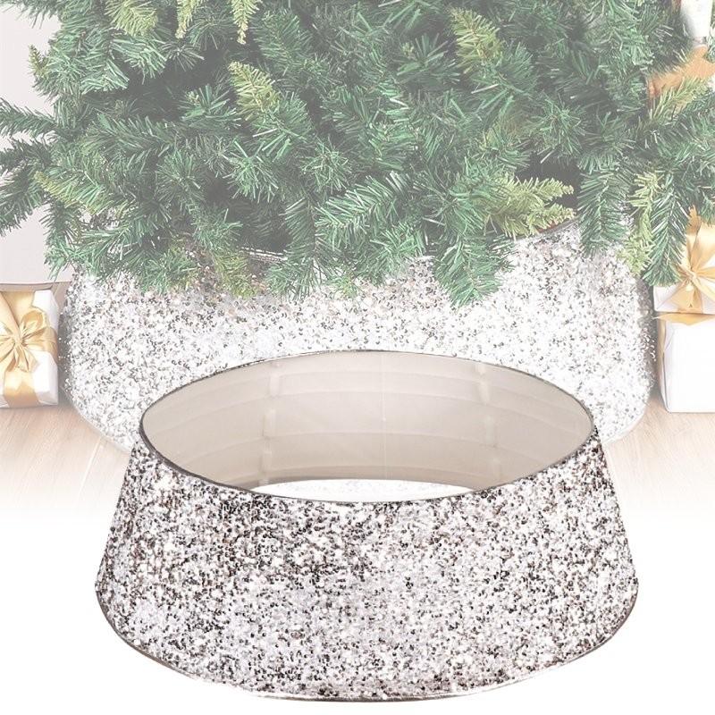 Christmas Skirt Tree Base Stand Cover Holiday Decoration Silver White Piece Bead