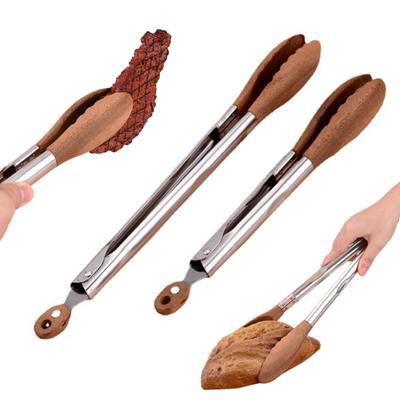 Pinza per alimenti in acciaio inox Pinza per cucinare in legno Pinza per servire con impugnatura ergonomica antiscivolo per barbecue, buffet e feste
