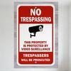 NO TRESPASSING Metal Sign with Security Camera, Red White Black Design, Wall Decor for Home Property Protection, Mounted On Gray