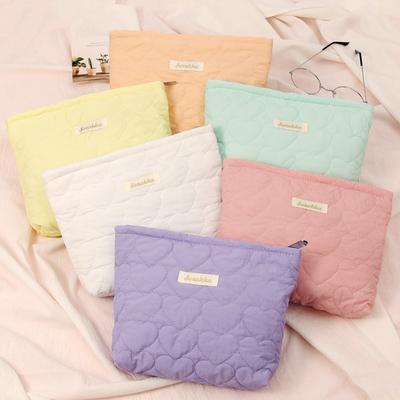 Fashion Macaroon Women Heart Quilting Makeup Bag Large Capacity Cute Toiletry Cosmetic Storage Pouch Handbag Travel Make Up Bag