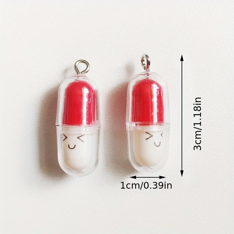 10Pcs Random Mix 3D Cute Fun Smiling Face Capsule Pill Shaped Charm Pendants Jewelry Making Diy Bracelet Key Chain Accessories