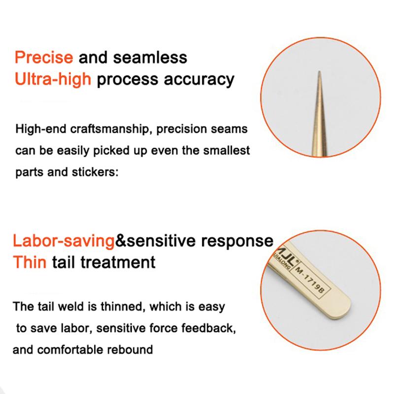 MJL High Precision Model Tweezers Stainless Steel Anti-static Curved Straight Tip Forceps Phone Repair Gift Water Sticker Box