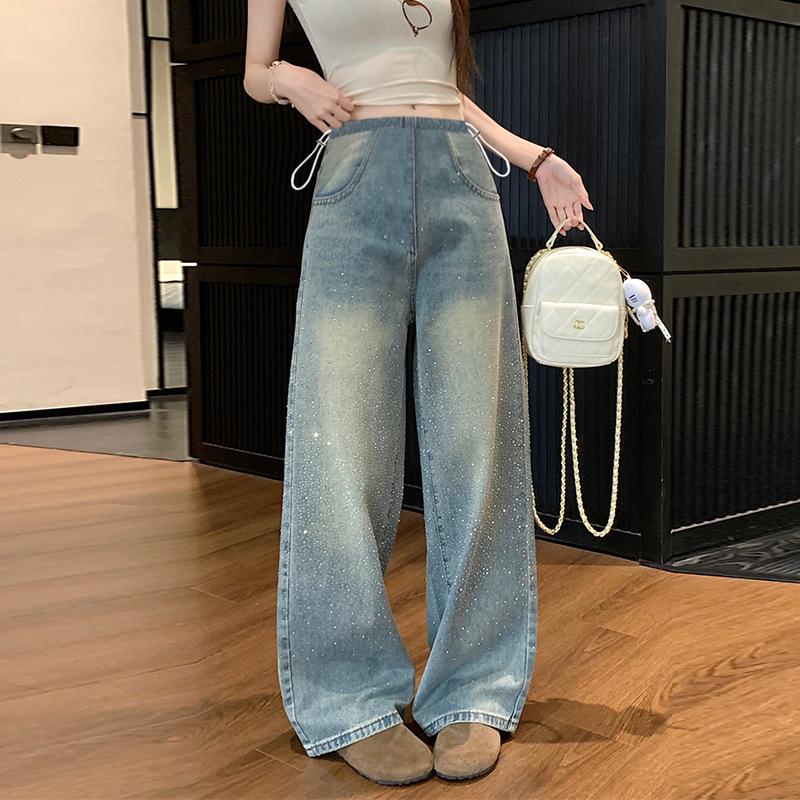 

American-Style Starry Maternity Denim High-Waist Wide-Leg Pants 2026 L [55-62.5kg]